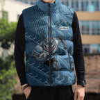 Cronulla Sutherland Sharks Rugby Sleeveless Puffer Jacket Fierce Mascot Geometric Tribal Art