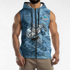 Cronulla Sutherland Sharks Rugby Sleeveless Zip Hoodie Fierce Mascot Geometric Tribal Art