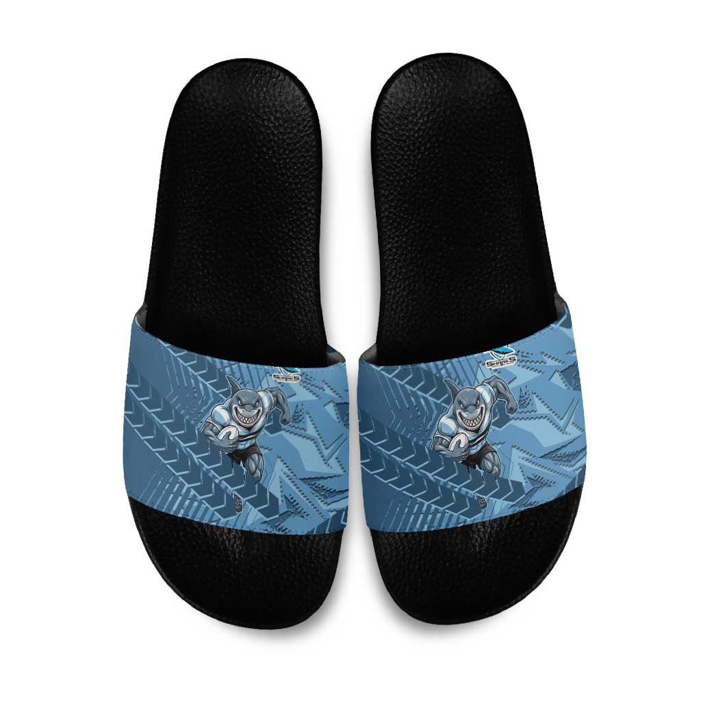 Cronulla Sutherland Sharks Rugby Slide Sandals Fierce Mascot Geometric Tribal Art