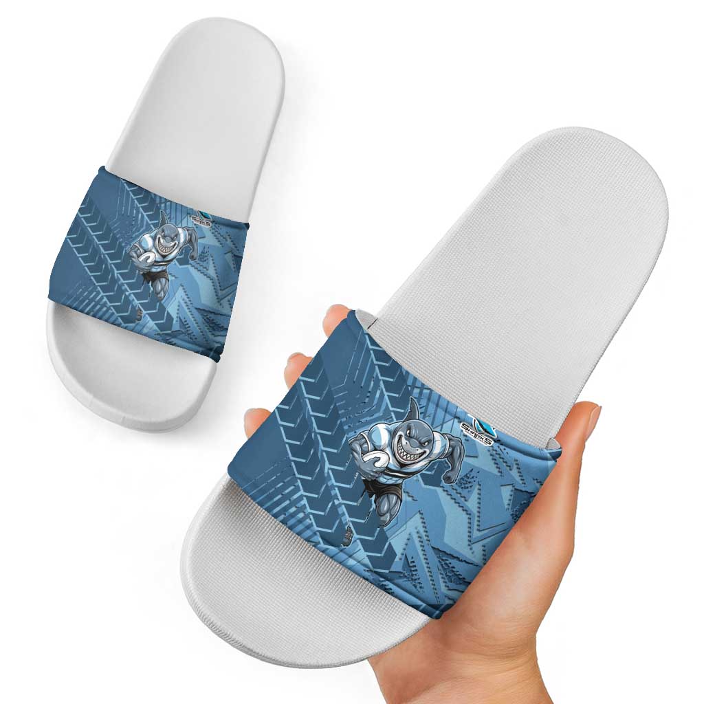 Cronulla Sutherland Sharks Rugby Slide Sandals Fierce Mascot Geometric Tribal Art