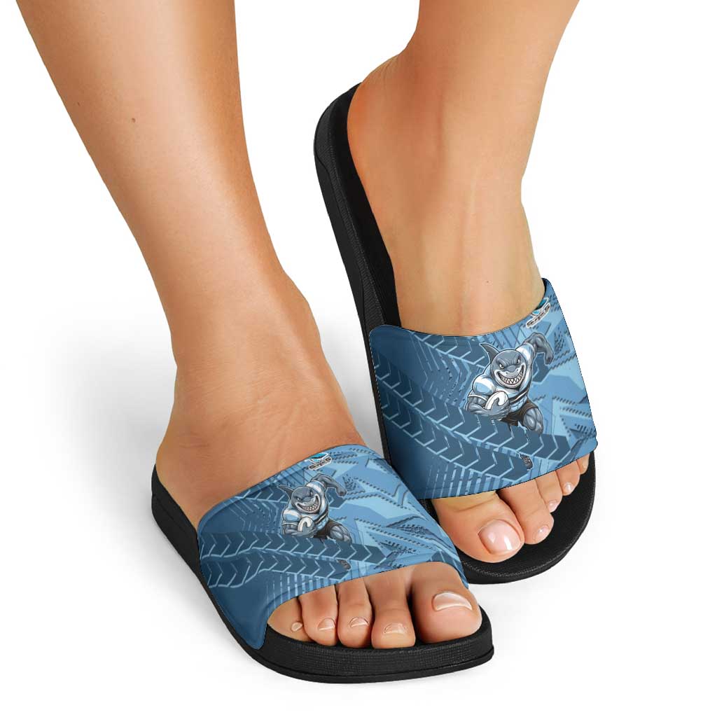 Cronulla Sutherland Sharks Rugby Slide Sandals Fierce Mascot Geometric Tribal Art