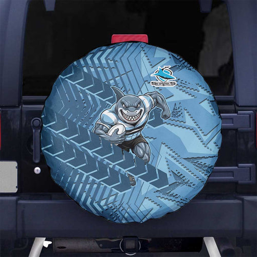 Cronulla Sutherland Sharks Rugby Spare Tire Cover Fierce Mascot Geometric Tribal Art
