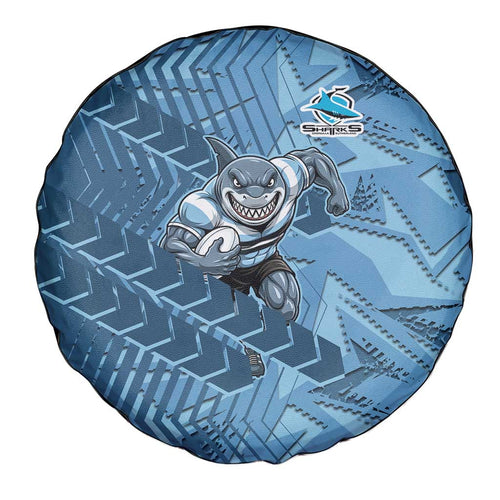 Cronulla Sutherland Sharks Rugby Spare Tire Cover Fierce Mascot Geometric Tribal Art