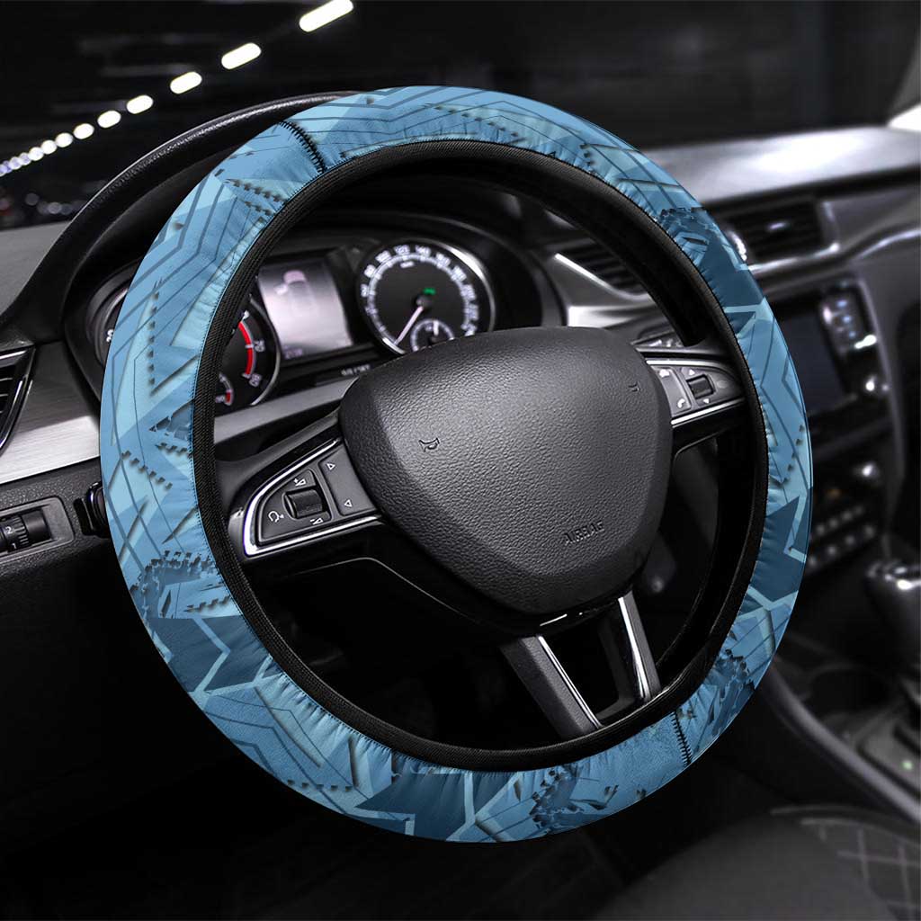 Cronulla Sutherland Sharks Rugby Steering Wheel Cover Fierce Mascot Geometric Tribal Art