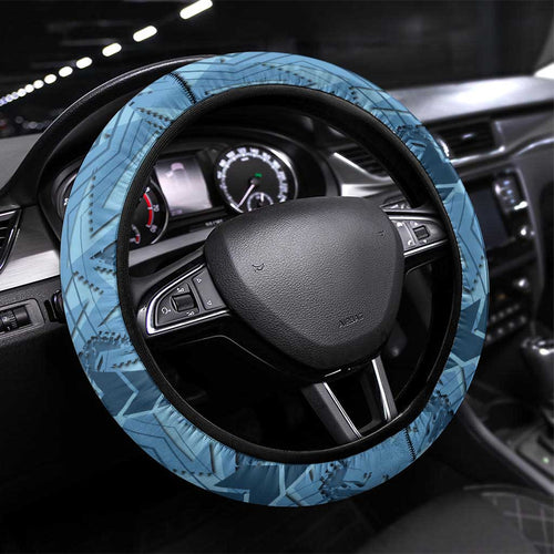 Cronulla Sutherland Sharks Rugby Steering Wheel Cover Fierce Mascot Geometric Tribal Art