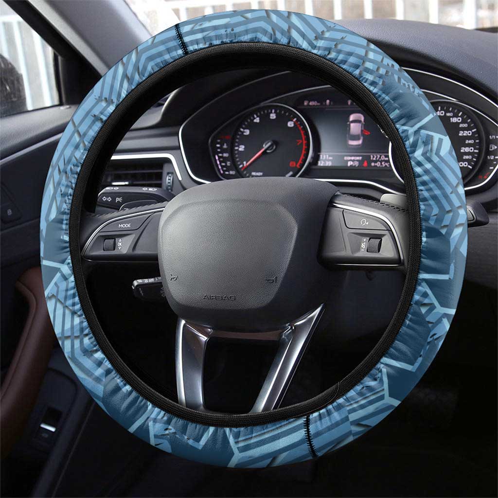 Cronulla Sutherland Sharks Rugby Steering Wheel Cover Fierce Mascot Geometric Tribal Art