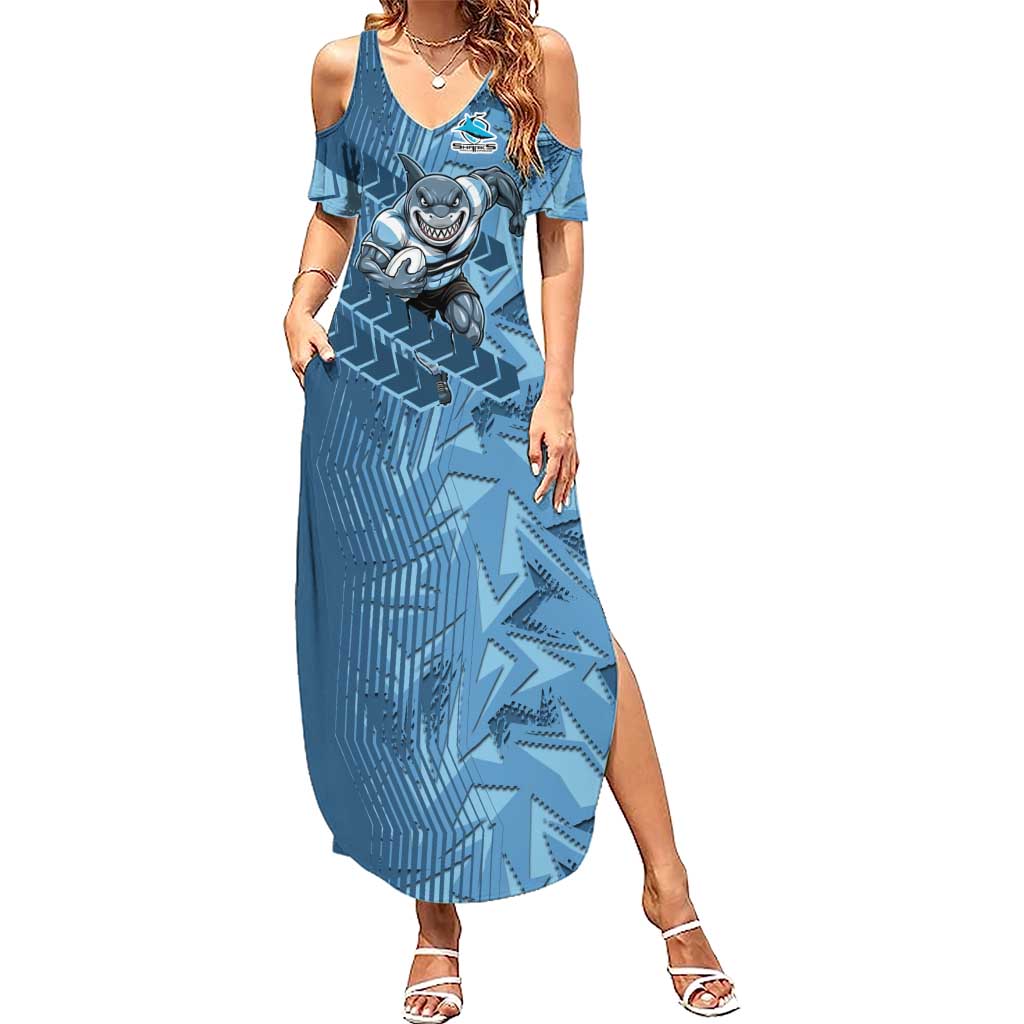 Cronulla Sutherland Sharks Rugby Summer Maxi Dress Fierce Mascot Geometric Tribal Art