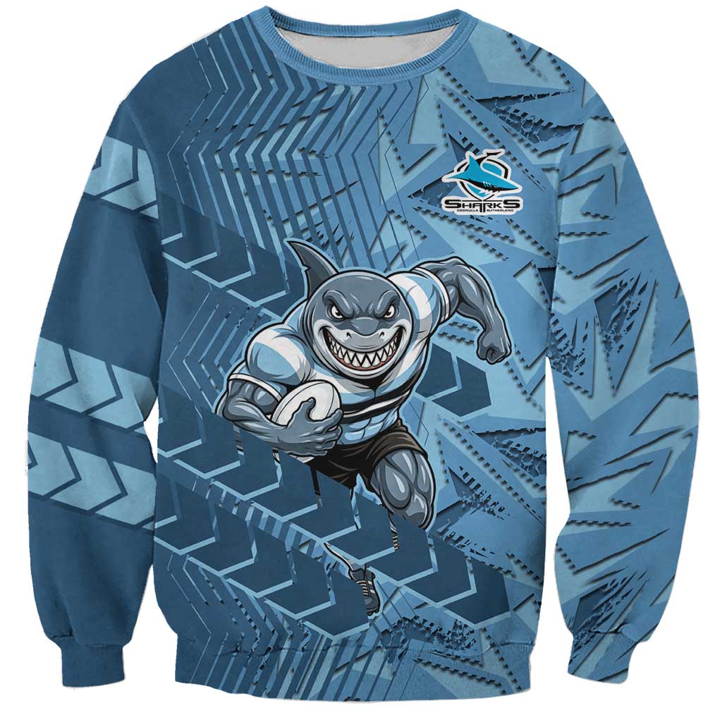 Cronulla Sutherland Sharks Rugby Sweatshirt Fierce Mascot Geometric Tribal Art