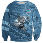 Cronulla Sutherland Sharks Rugby Sweatshirt Fierce Mascot Geometric Tribal Art