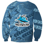 Cronulla Sutherland Sharks Rugby Sweatshirt Fierce Mascot Geometric Tribal Art