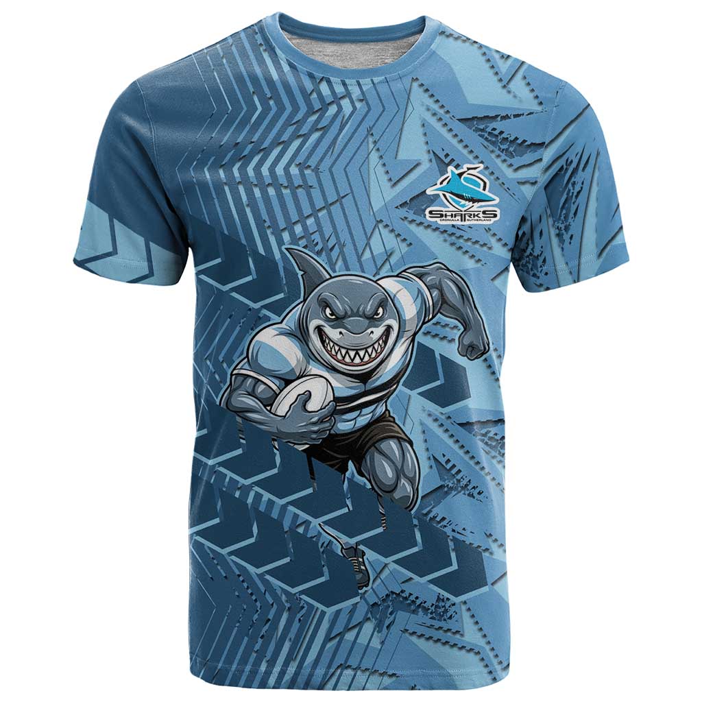 Cronulla Sutherland Sharks Rugby T Shirt Fierce Mascot Geometric Tribal Art