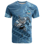 Cronulla Sutherland Sharks Rugby T Shirt Fierce Mascot Geometric Tribal Art