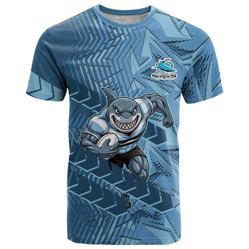 Cronulla Sutherland Sharks Rugby T Shirt Fierce Mascot Geometric Tribal Art