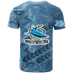 Cronulla Sutherland Sharks Rugby T Shirt Fierce Mascot Geometric Tribal Art
