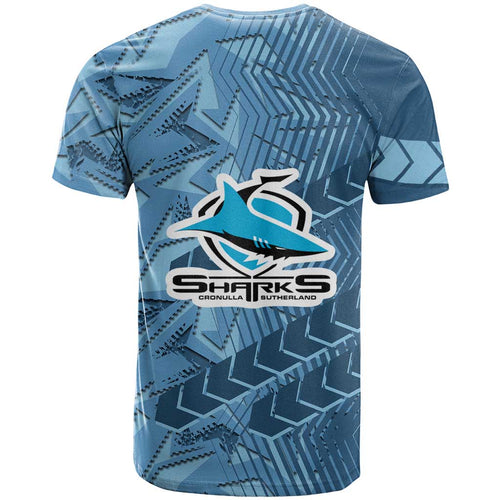 Cronulla Sutherland Sharks Rugby T Shirt Fierce Mascot Geometric Tribal Art