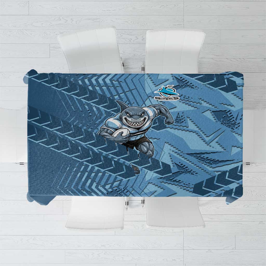 Cronulla Sutherland Sharks Rugby Tablecloth Fierce Mascot Geometric Tribal Art