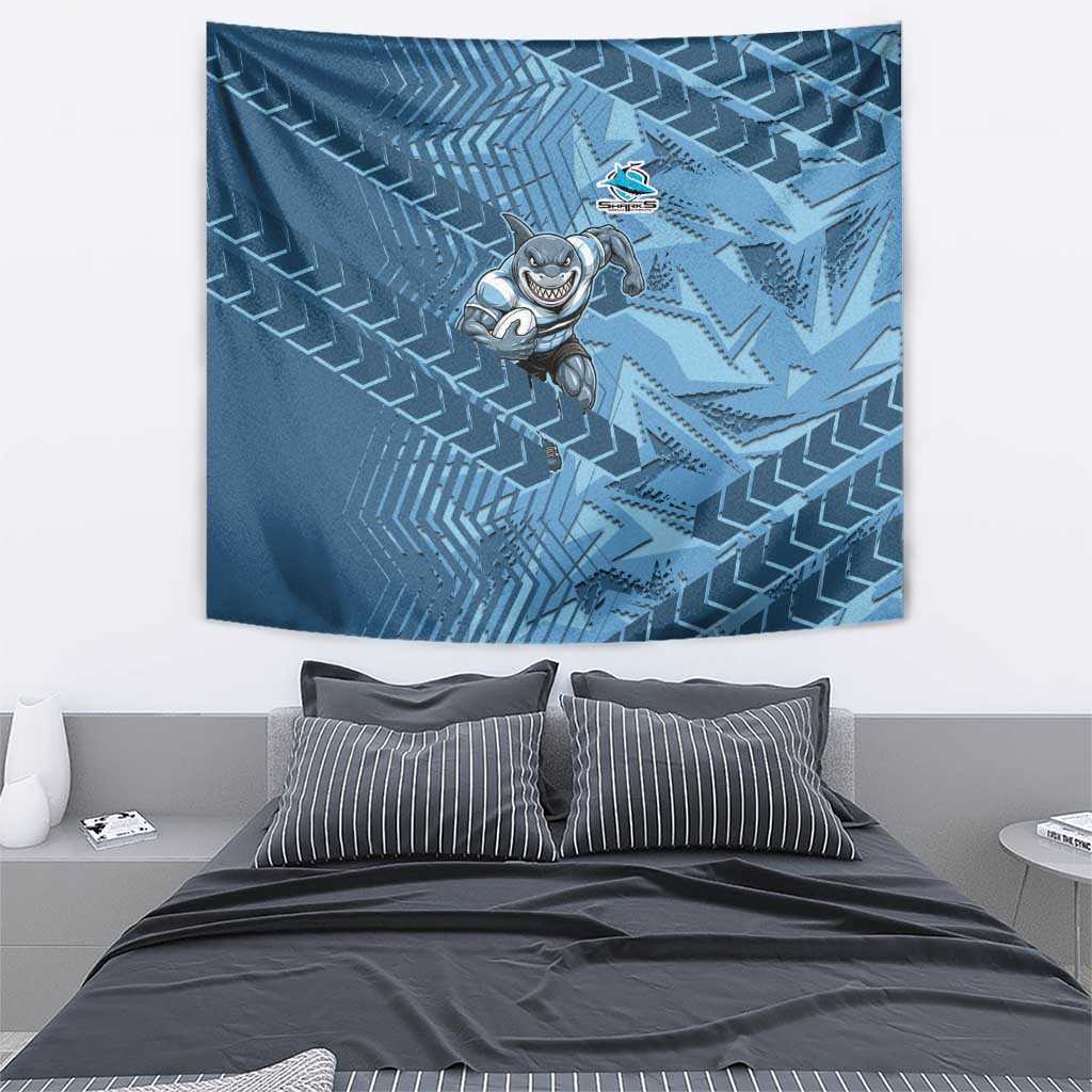 Cronulla Sutherland Sharks Rugby Tapestry Fierce Mascot Geometric Tribal Art