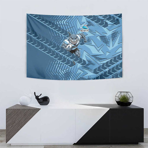 Cronulla Sutherland Sharks Rugby Tapestry Fierce Mascot Geometric Tribal Art