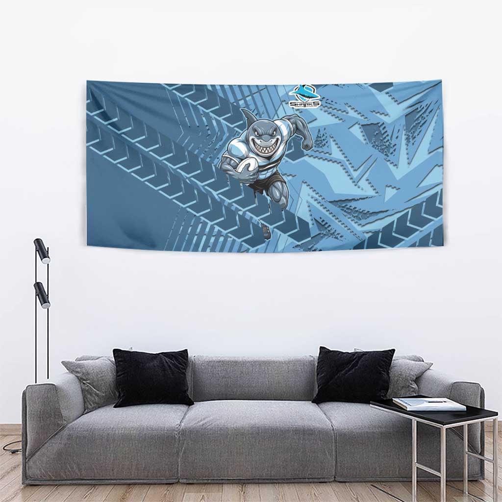 Cronulla Sutherland Sharks Rugby Tapestry Fierce Mascot Geometric Tribal Art