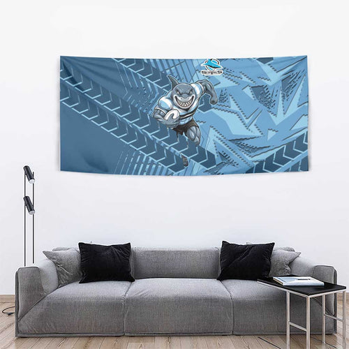 Cronulla Sutherland Sharks Rugby Tapestry Fierce Mascot Geometric Tribal Art