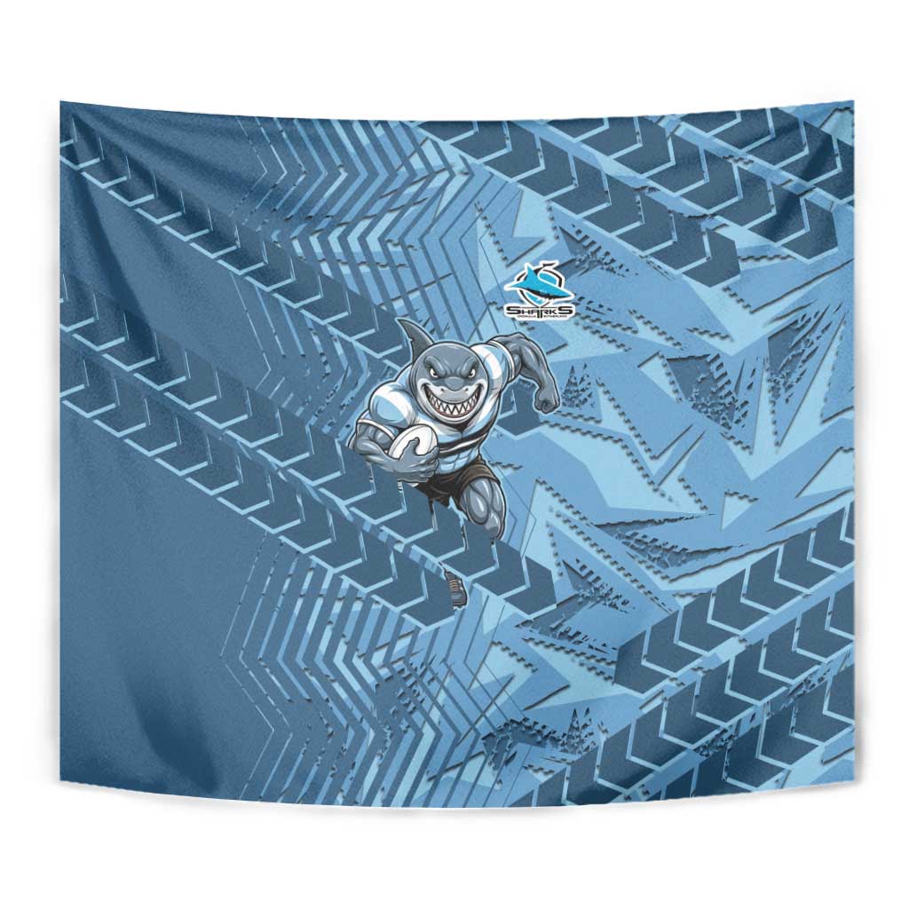 Cronulla Sutherland Sharks Rugby Tapestry Fierce Mascot Geometric Tribal Art