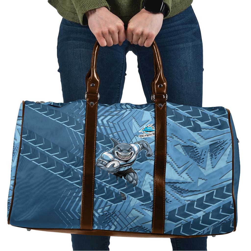 Cronulla Sutherland Sharks Rugby Travel Bag Fierce Mascot Geometric Tribal Art