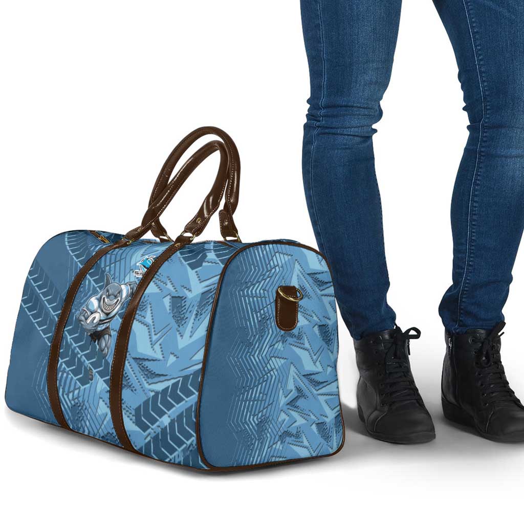 Cronulla Sutherland Sharks Rugby Travel Bag Fierce Mascot Geometric Tribal Art