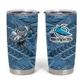 Cronulla Sutherland Sharks Rugby Tumbler Cup Fierce Mascot Geometric Tribal Art