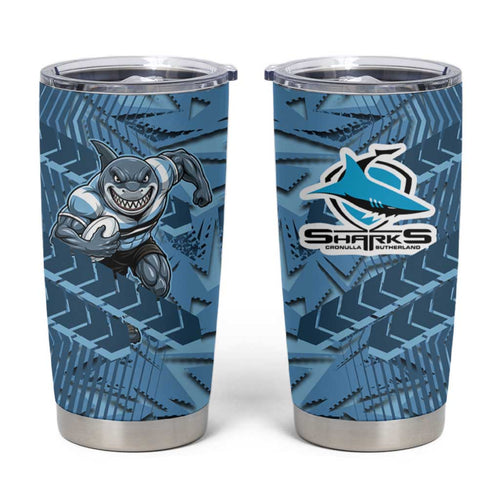 Cronulla Sutherland Sharks Rugby Tumbler Cup Fierce Mascot Geometric Tribal Art