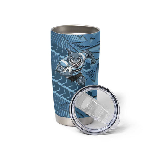 Cronulla Sutherland Sharks Rugby Tumbler Cup Fierce Mascot Geometric Tribal Art
