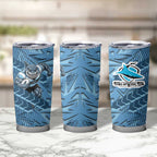 Cronulla Sutherland Sharks Rugby Tumbler Cup Fierce Mascot Geometric Tribal Art