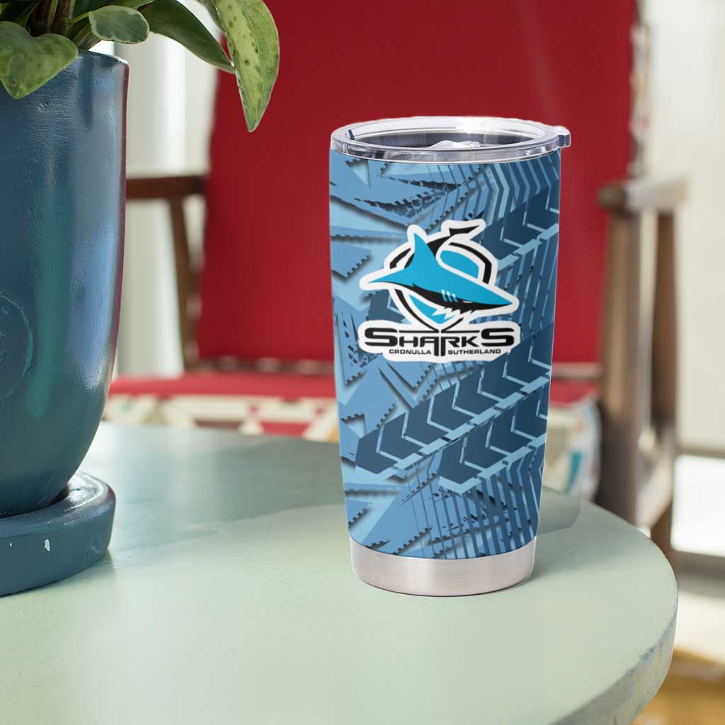 Cronulla Sutherland Sharks Rugby Tumbler Cup Fierce Mascot Geometric Tribal Art