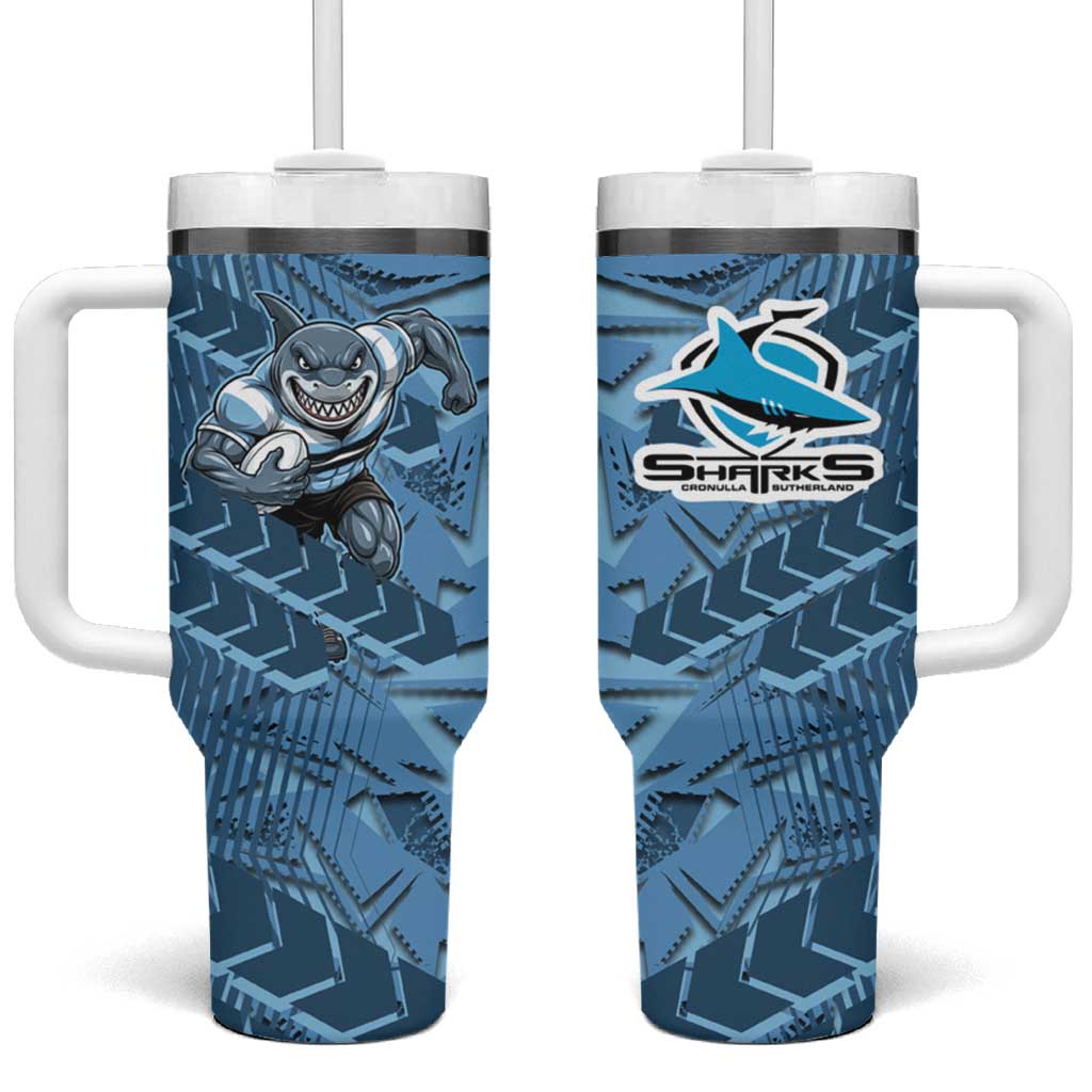 Cronulla Sutherland Sharks Rugby Tumbler With Handle Fierce Mascot Geometric Tribal Art