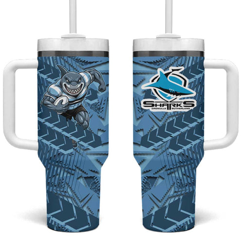 Cronulla Sutherland Sharks Rugby Tumbler With Handle Fierce Mascot Geometric Tribal Art