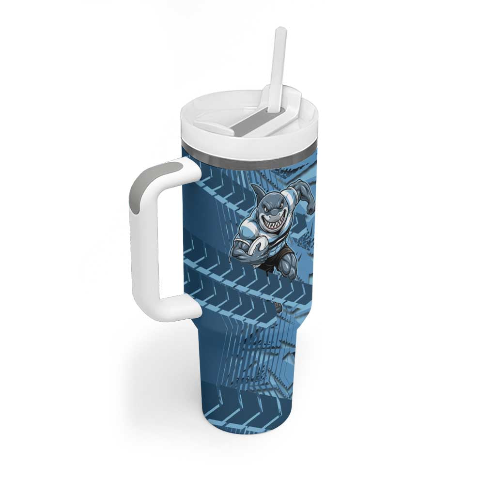 Cronulla Sutherland Sharks Rugby Tumbler With Handle Fierce Mascot Geometric Tribal Art