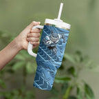 Cronulla Sutherland Sharks Rugby Tumbler With Handle Fierce Mascot Geometric Tribal Art