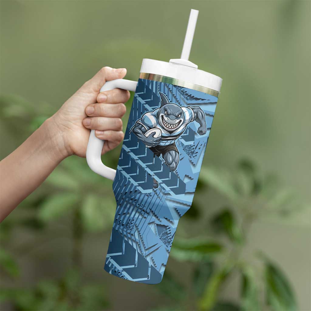 Cronulla Sutherland Sharks Rugby Tumbler With Handle Fierce Mascot Geometric Tribal Art