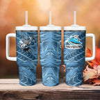 Cronulla Sutherland Sharks Rugby Tumbler With Handle Fierce Mascot Geometric Tribal Art