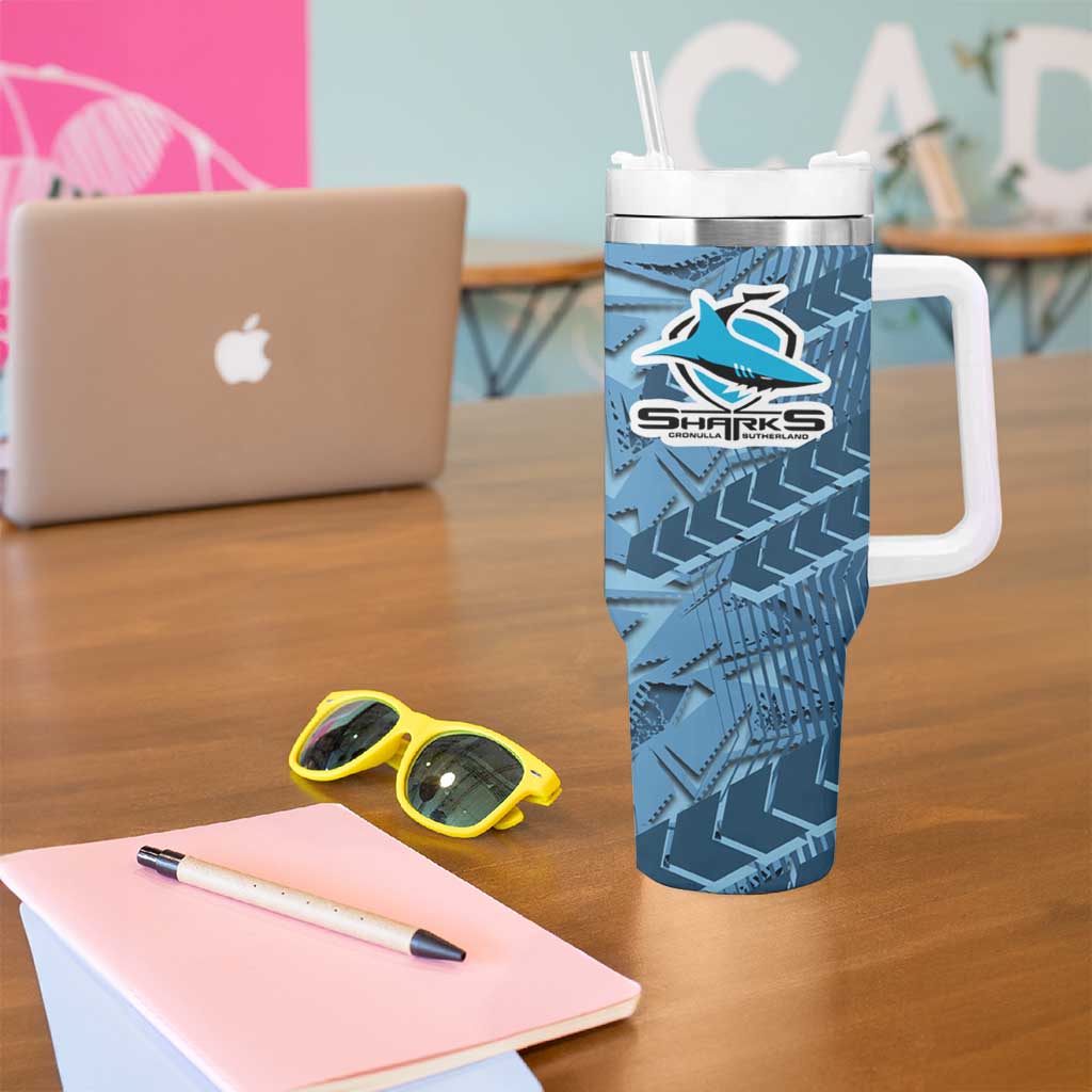 Cronulla Sutherland Sharks Rugby Tumbler With Handle Fierce Mascot Geometric Tribal Art