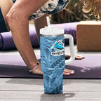 Cronulla Sutherland Sharks Rugby Tumbler With Handle Fierce Mascot Geometric Tribal Art