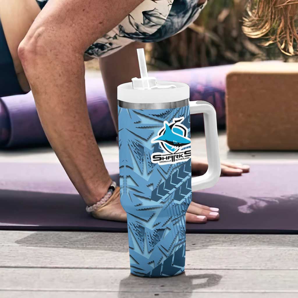 Cronulla Sutherland Sharks Rugby Tumbler With Handle Fierce Mascot Geometric Tribal Art
