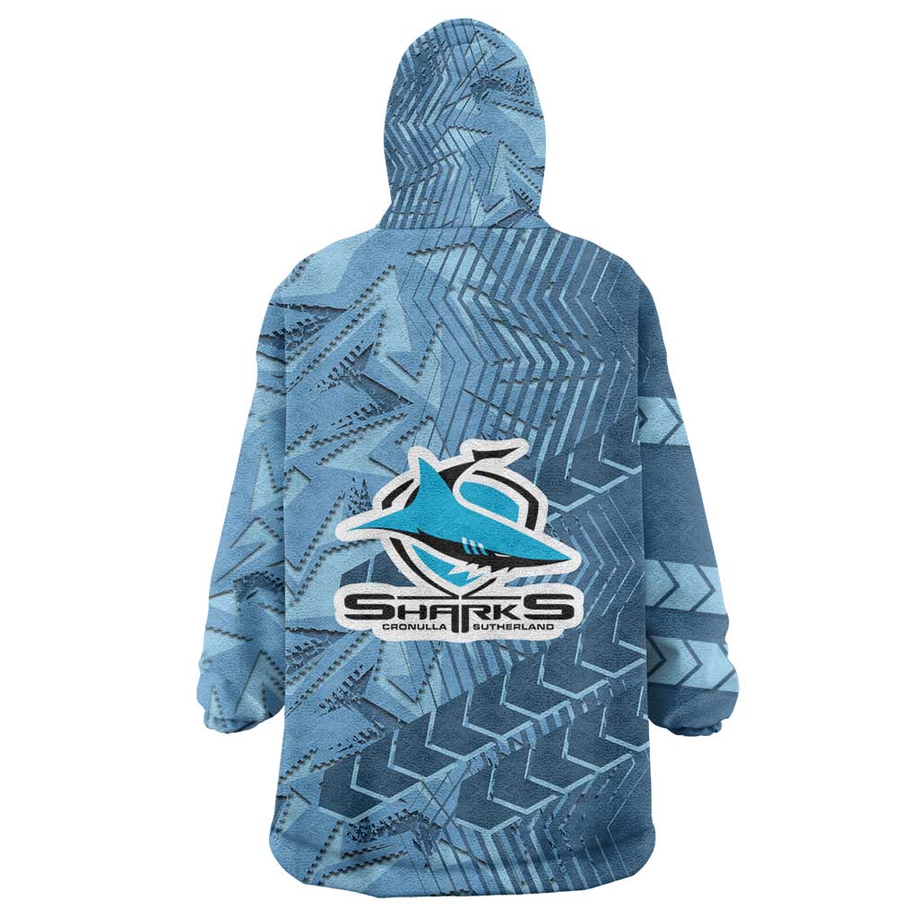 Cronulla Sutherland Sharks Rugby Wearable Blanket Hoodie Fierce Mascot Geometric Tribal Art