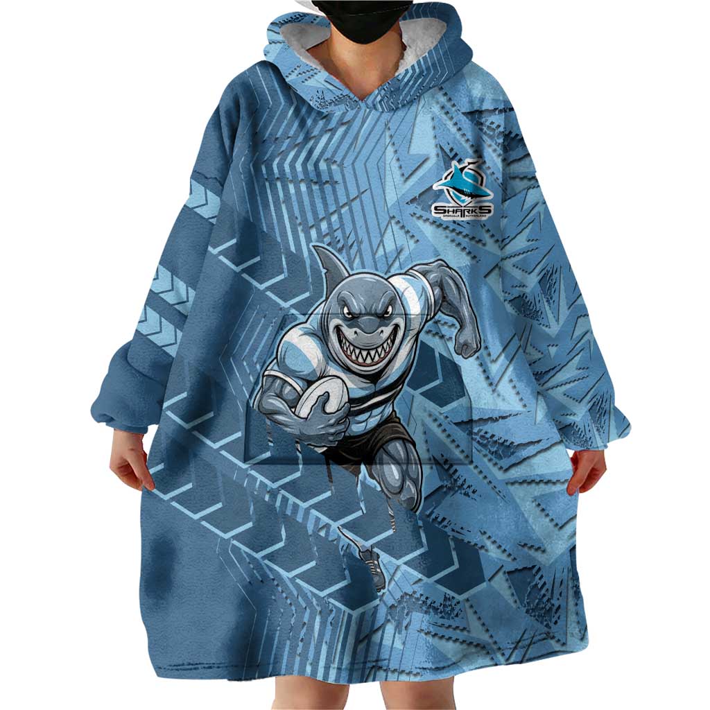 Cronulla Sutherland Sharks Rugby Wearable Blanket Hoodie Fierce Mascot Geometric Tribal Art