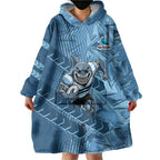 Cronulla Sutherland Sharks Rugby Wearable Blanket Hoodie Fierce Mascot Geometric Tribal Art