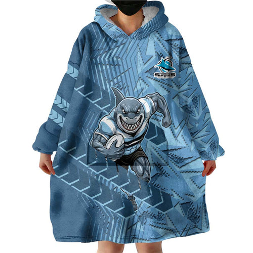 Cronulla Sutherland Sharks Rugby Wearable Blanket Hoodie Fierce Mascot Geometric Tribal Art