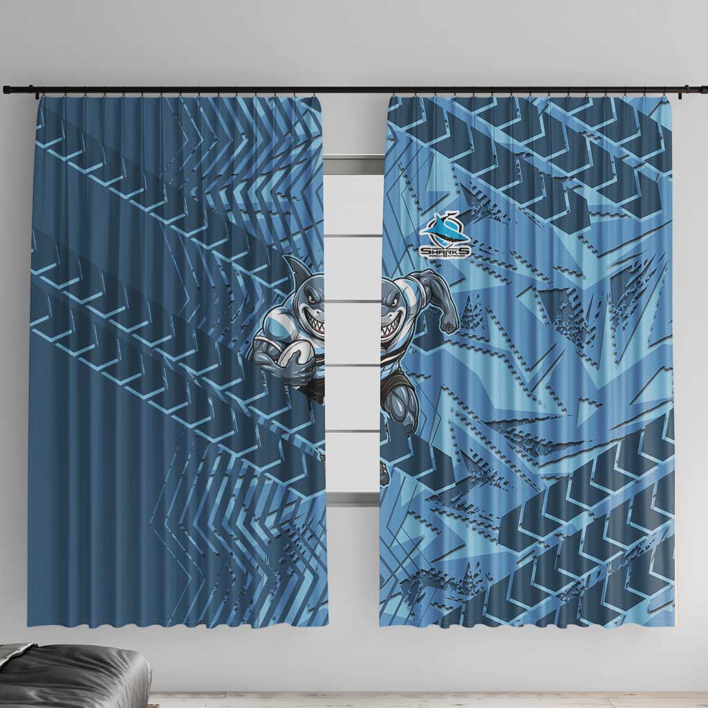 Cronulla Sutherland Sharks Rugby Window Curtain Fierce Mascot Geometric Tribal Art