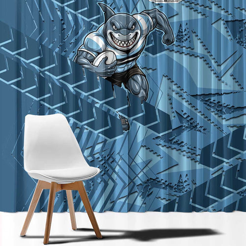 Cronulla Sutherland Sharks Rugby Window Curtain Fierce Mascot Geometric Tribal Art