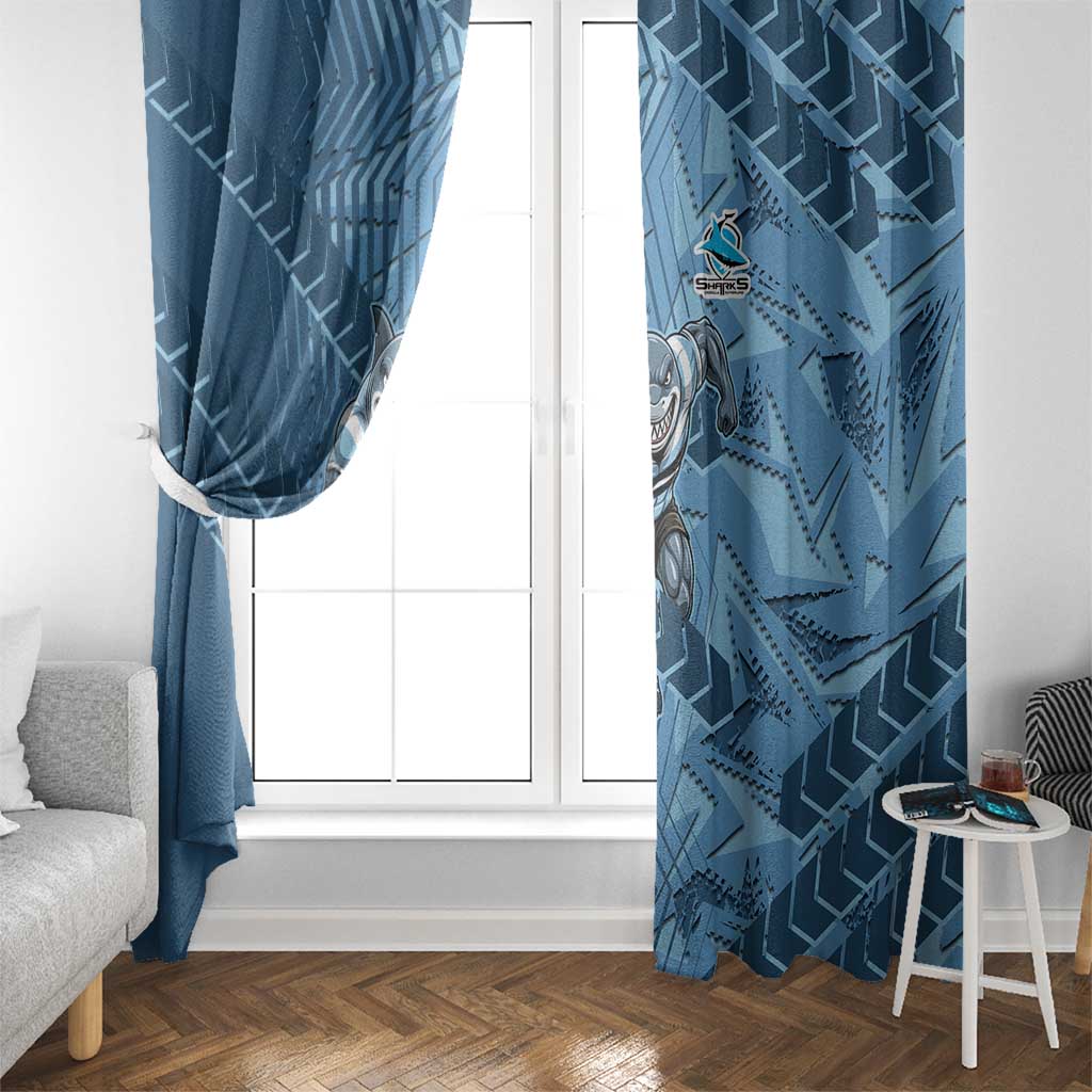 Cronulla Sutherland Sharks Rugby Window Curtain Fierce Mascot Geometric Tribal Art