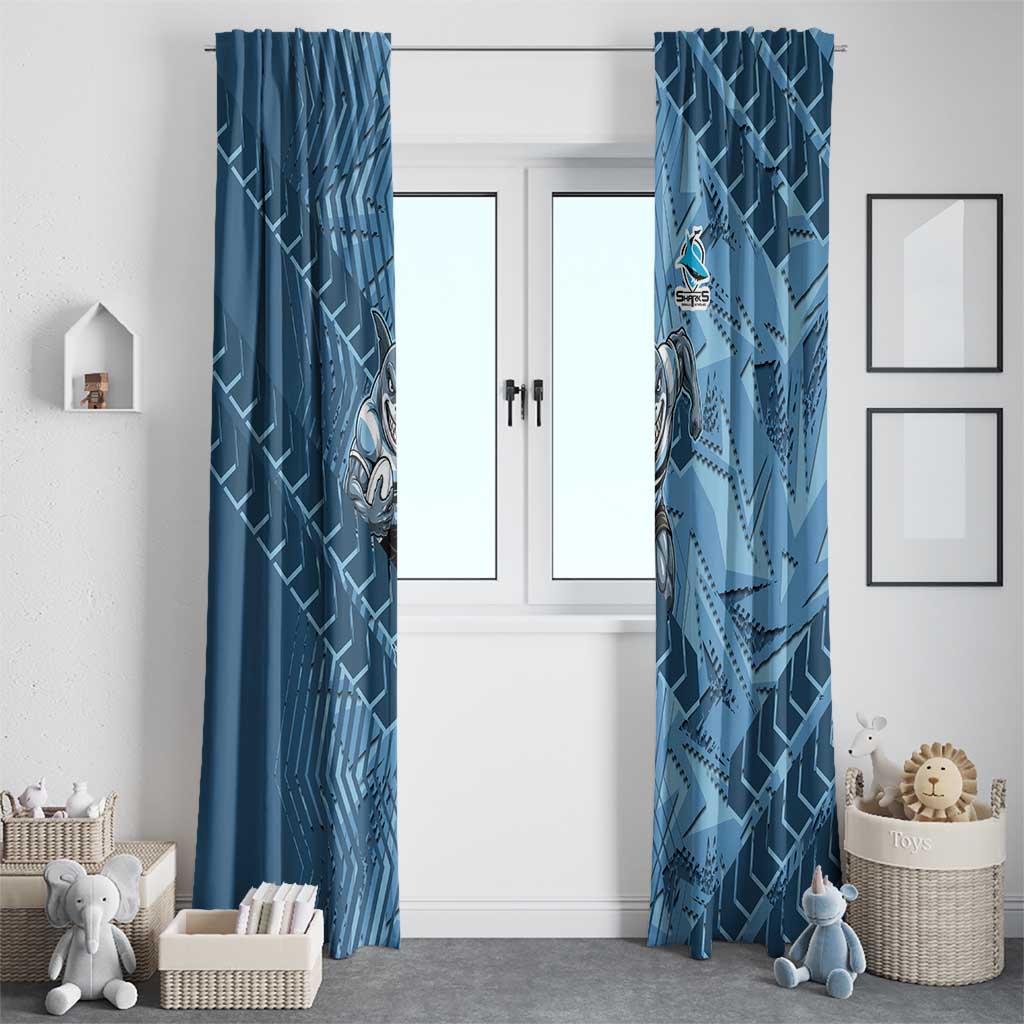 Cronulla Sutherland Sharks Rugby Window Curtain Fierce Mascot Geometric Tribal Art