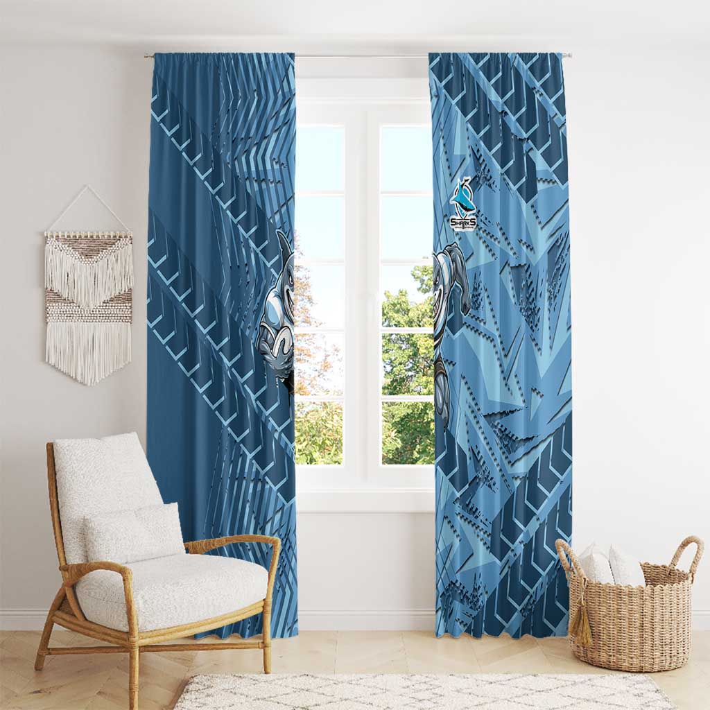 Cronulla Sutherland Sharks Rugby Window Curtain Fierce Mascot Geometric Tribal Art